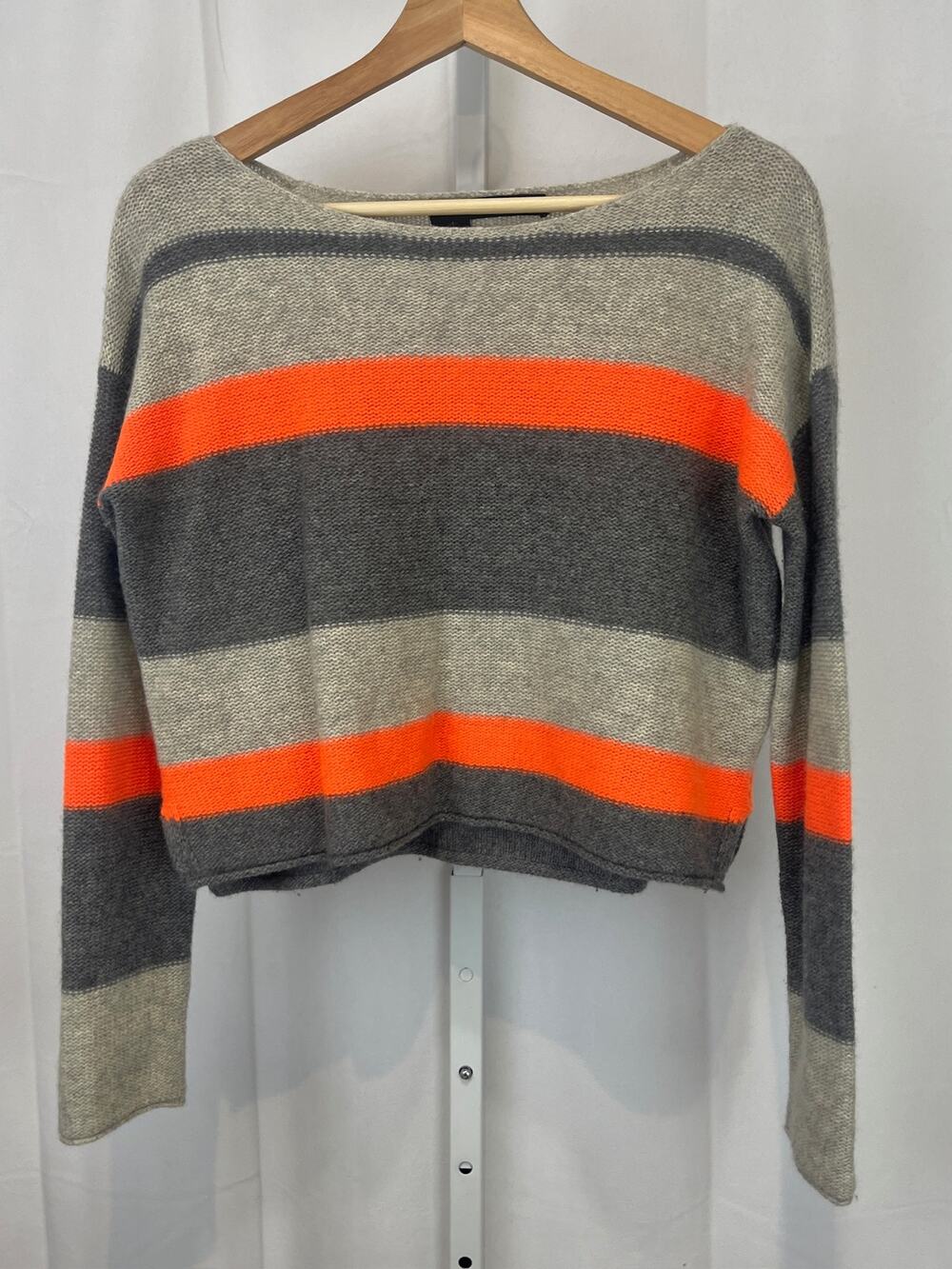 360 CASHMERE Striped Pullover Sweater Boxy 100% Cashmere Beige Gray Orange XS